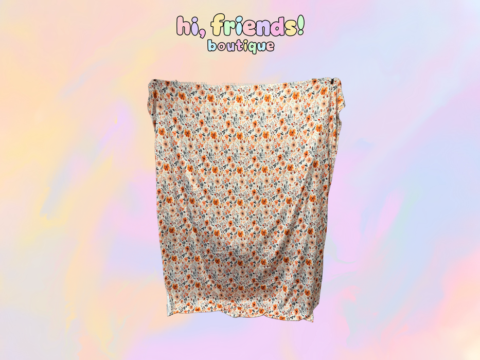 Orange Fall Floral Throw Blanket