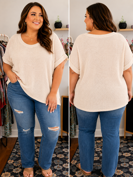 Andree by Unit Waffle Knit Short Sleeve Top