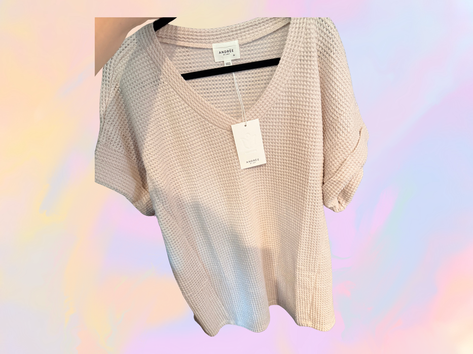 Andree by Unit Waffle Knit Short Sleeve Top