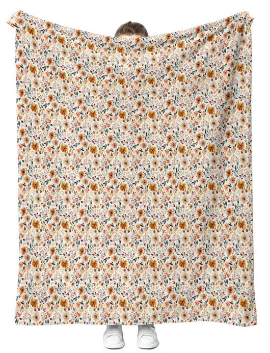 Orange Fall Floral Throw Blanket